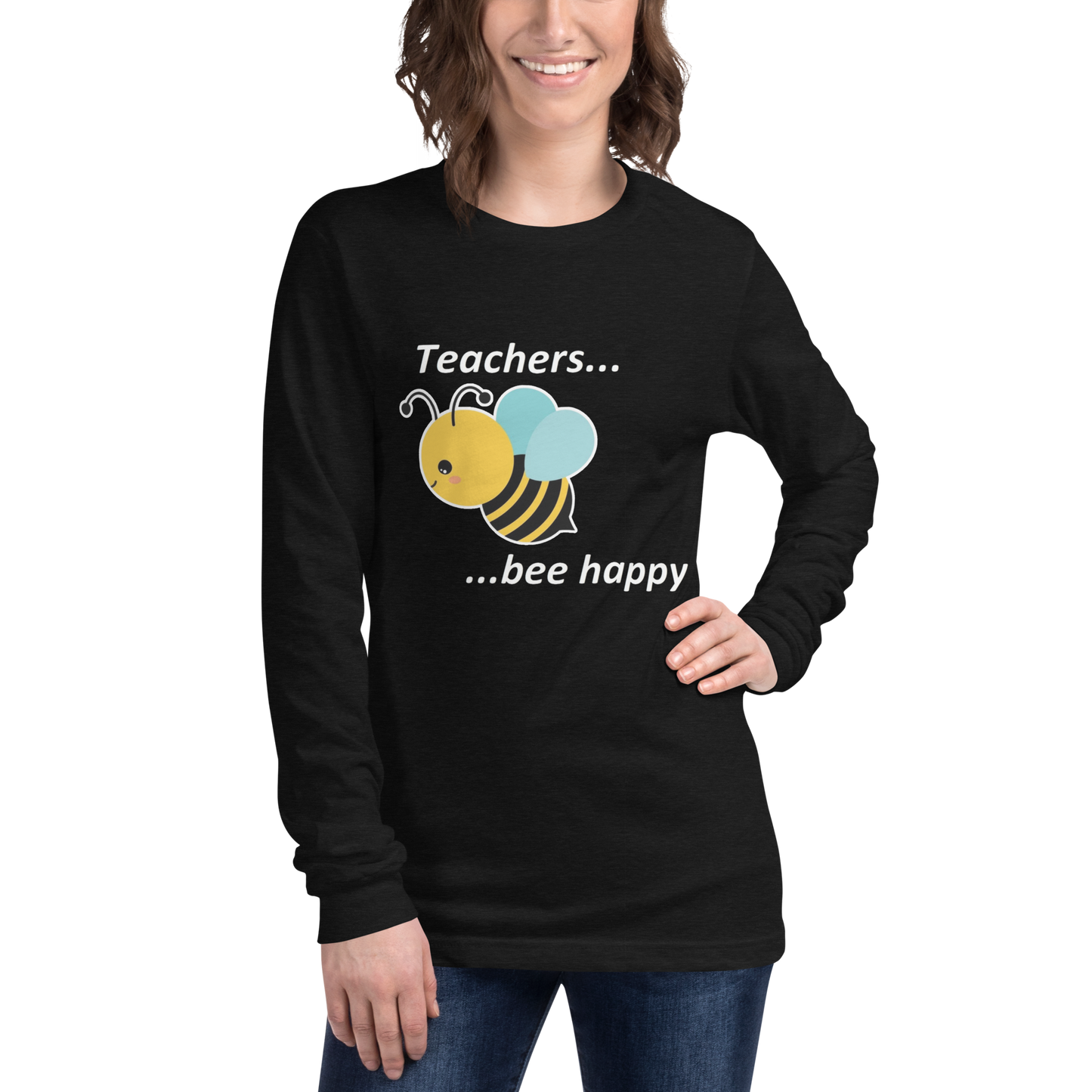 Teacher Bee Happy Unisex Long Sleeve Tee - Black