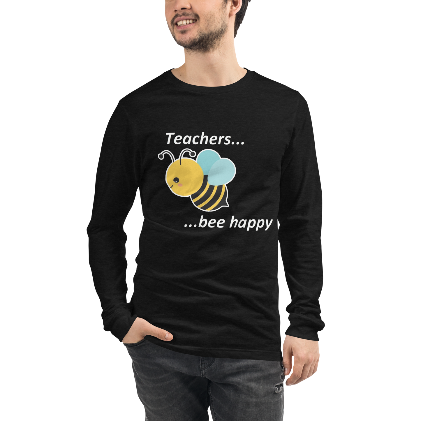 Teacher Bee Happy Unisex Long Sleeve Tee - Black