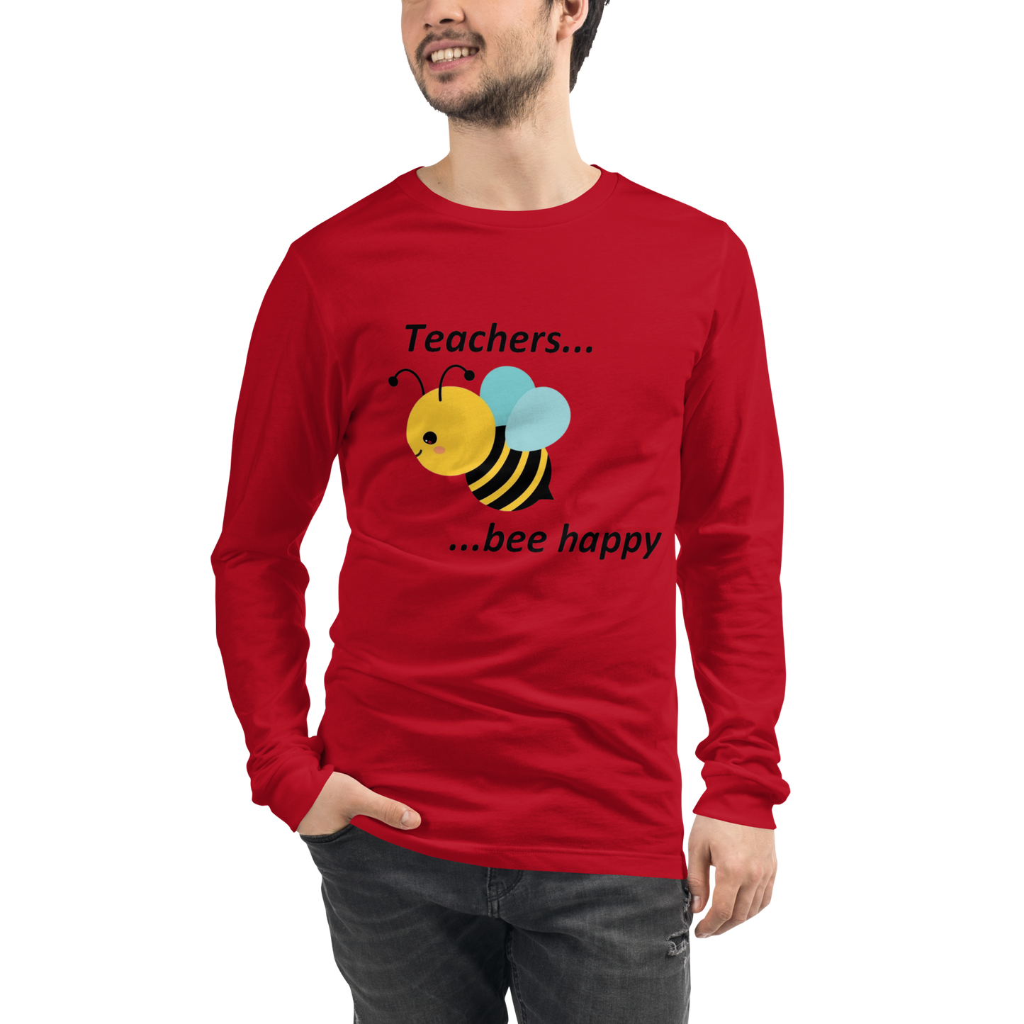 Teacher Bee Happy Unisex Long Sleeve Tee - Pink