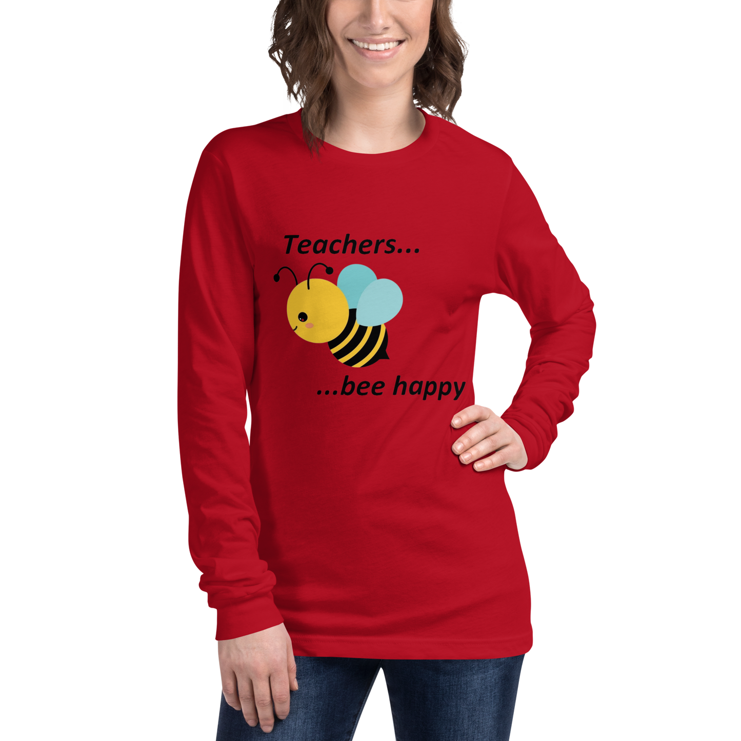 Teacher Bee Happy Unisex Long Sleeve Tee - Pink