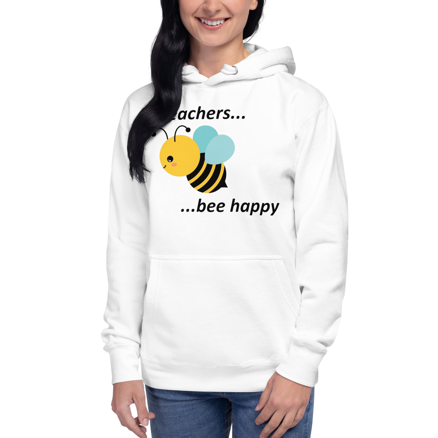 Teacher Bee Happy Unisex Hoodie - White