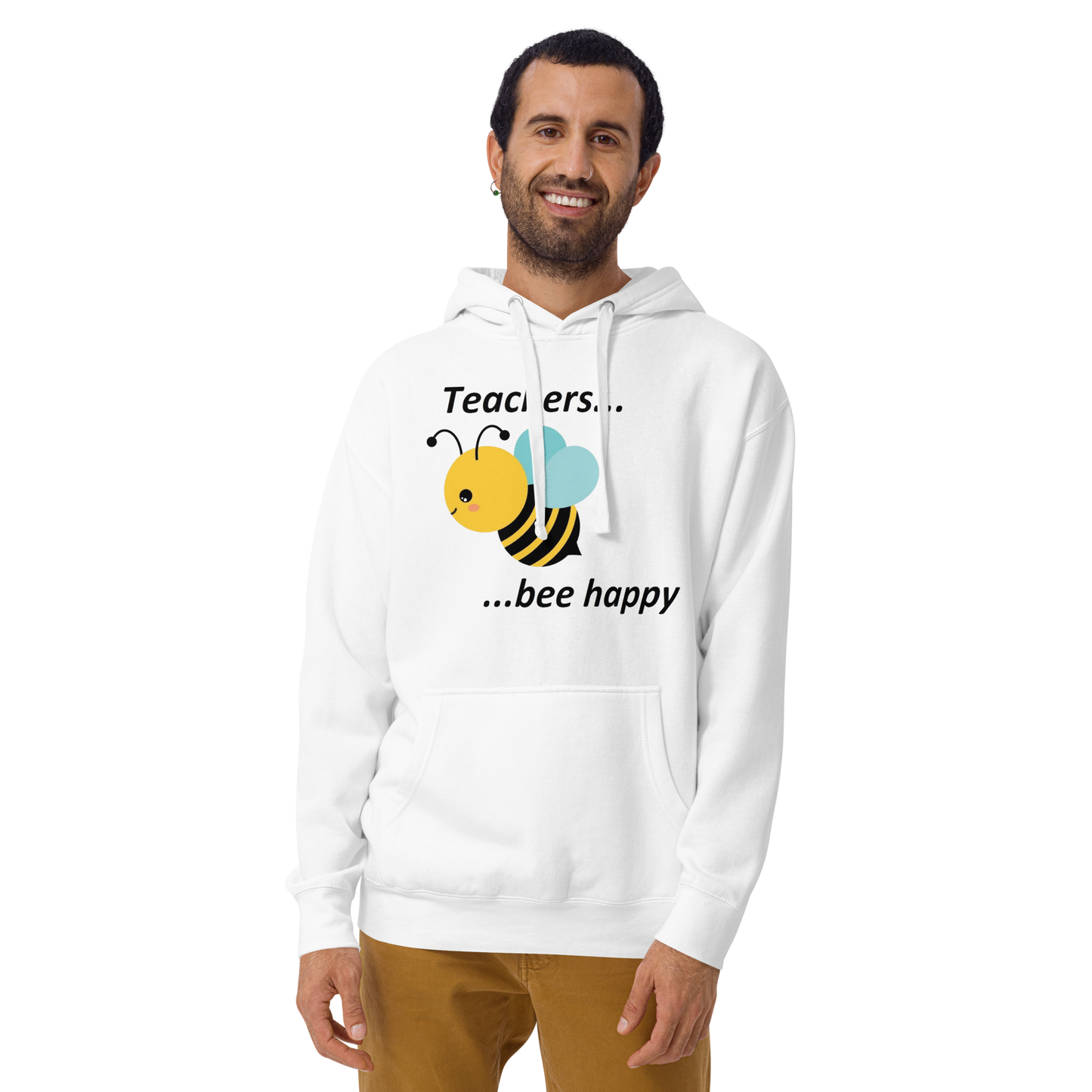 Teacher Bee Happy Unisex Hoodie - White